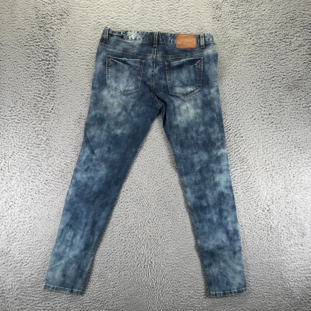 Jeep Legendary Jeans Men 30x28 Blue Denim Tapered Faded Biker Stretch Patchwork‎
